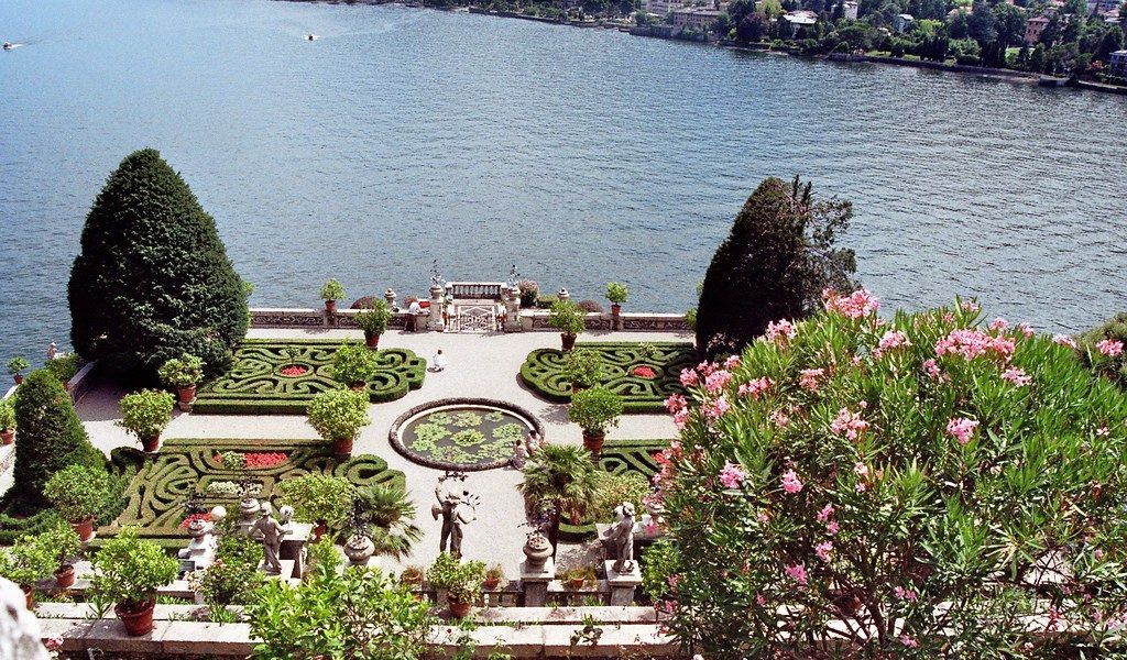 View of beautiful Lake Maggiore through the Stresa resort.