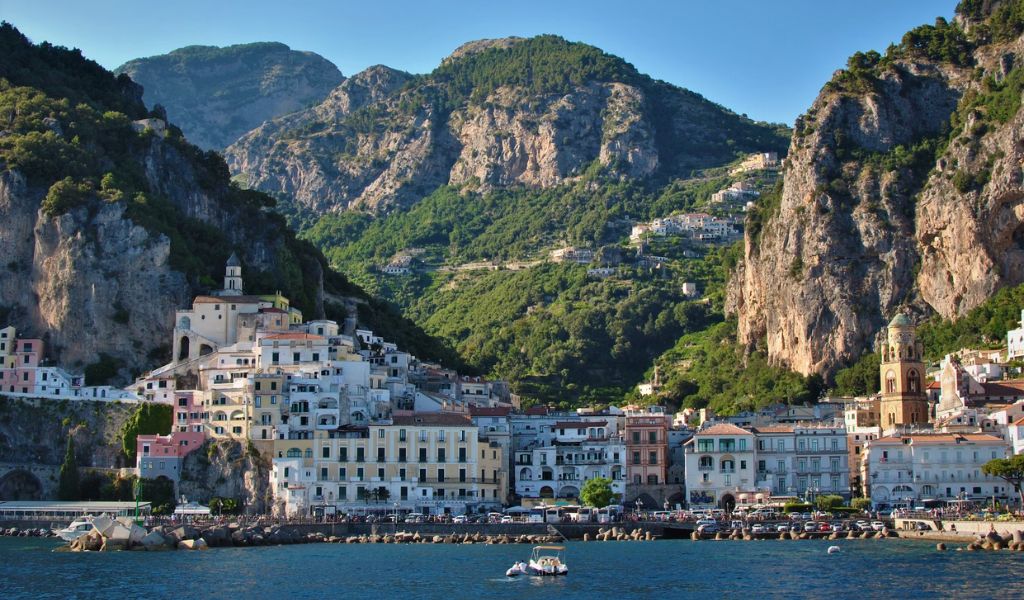 A beautiful town under the hill on the Amalfi Coast in Italy.