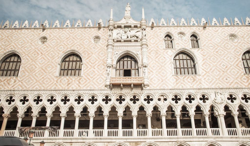 A beautiful exterior of the gothic Doge Palace in Venice