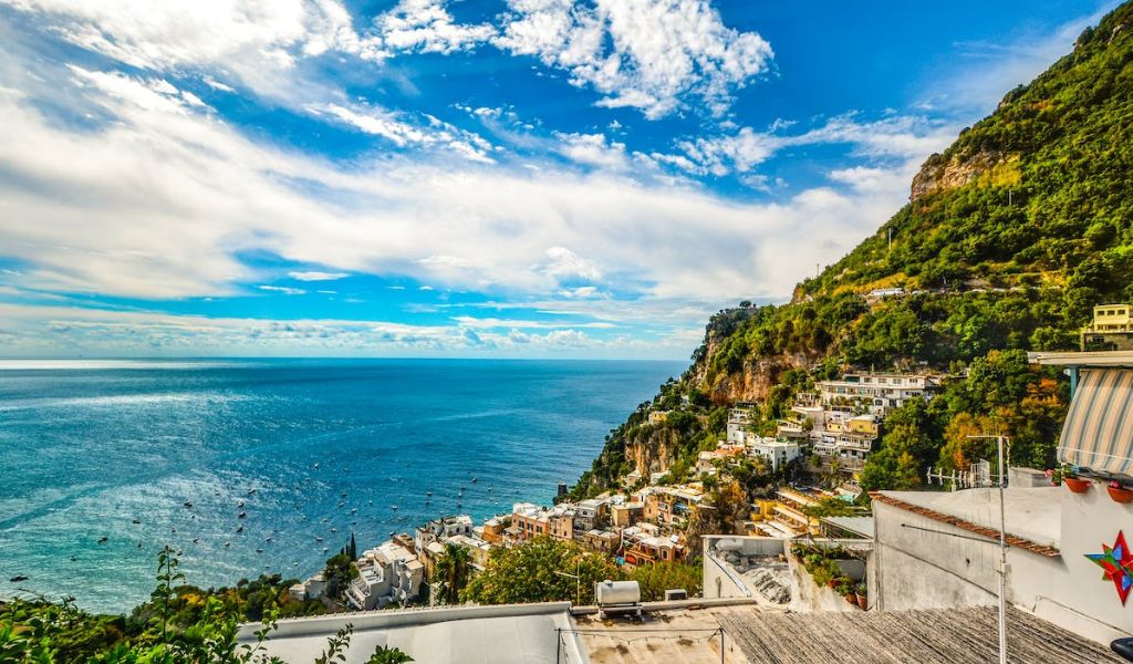 Top view of Amalfi with luxurious escape