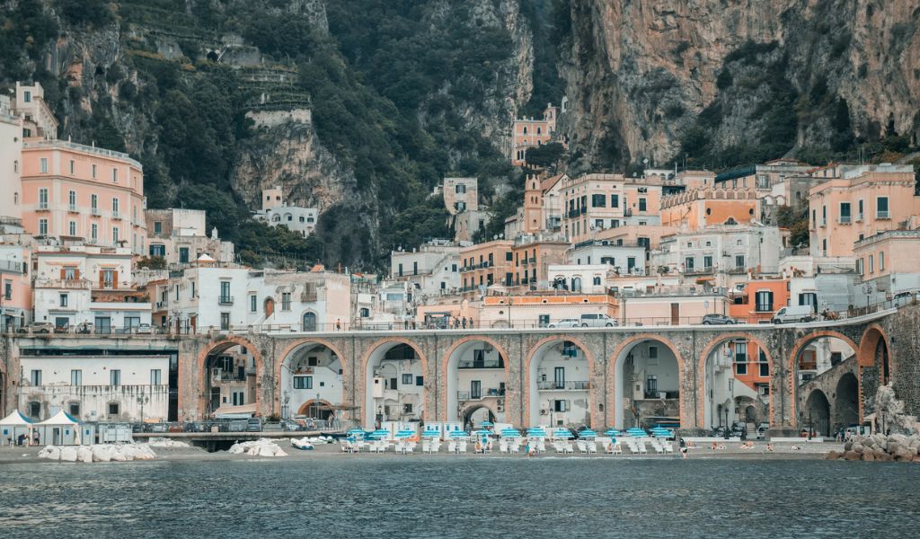 Hotels and houses near the beach in The Amalfi Coast.