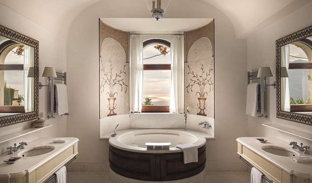 Expansive marble bathrooms in the Belmond Hotel, Amalfi coast
