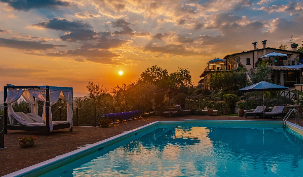 A luxury villa in Tuscany at sunset