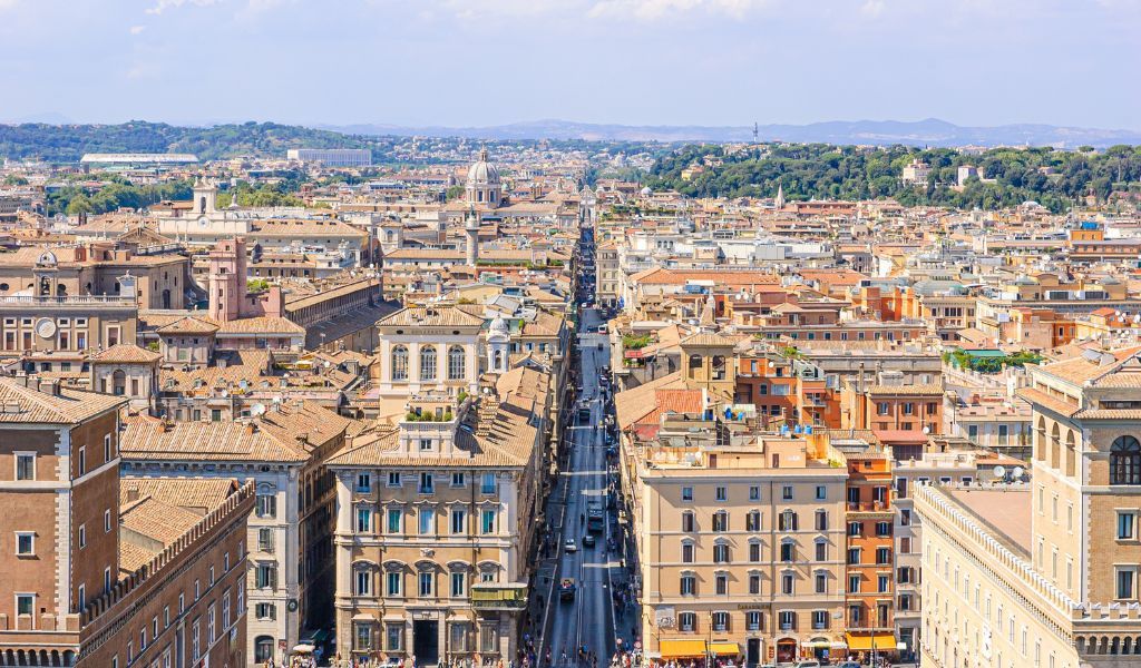 An Aerial Shot of the City of Rome with Luxury Hotels