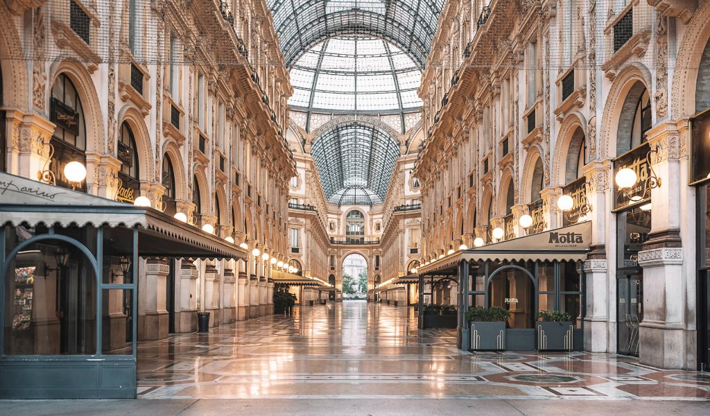 The beautiful Galleria Vittorio Emanuele in Milan, headquarters of European fashion