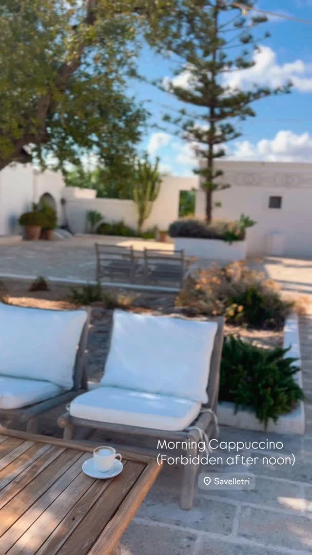 Beautiful setting, amazing cappuccino. Italy! Remember this is strictly forbidden after noon! #luxoitalia #luxury #travel #luxurytravel #luxurylifestyle #puglia #italy #bespoke